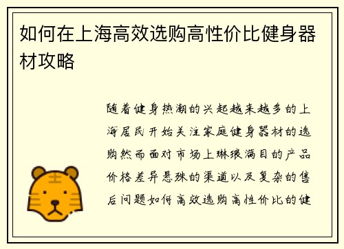 如何在上海高效选购高性价比健身器材攻略